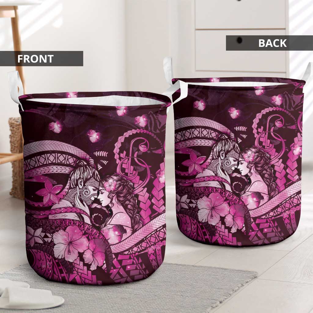 Maori Romantic Valentine Laundry Basket The Hongi Kiss Pink Galaxy