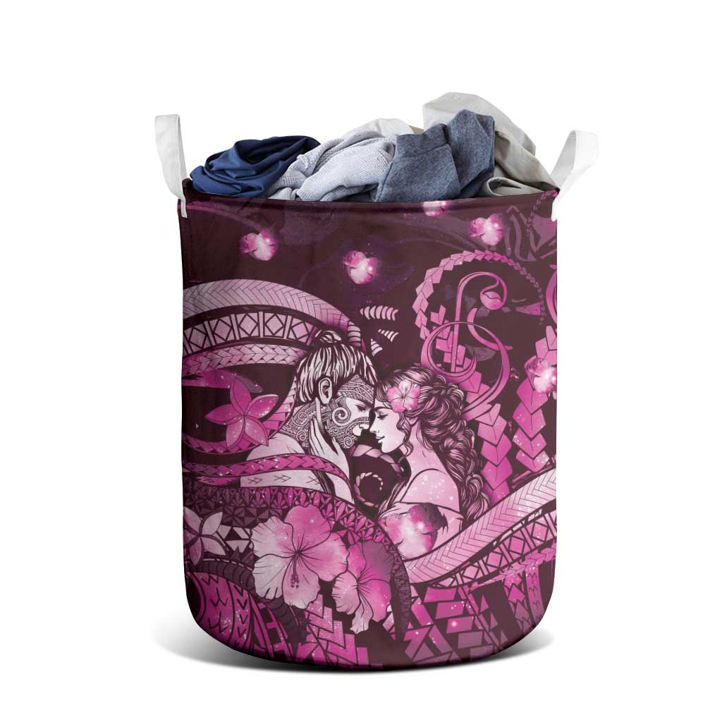 Maori Romantic Valentine Laundry Basket The Hongi Kiss Pink Galaxy