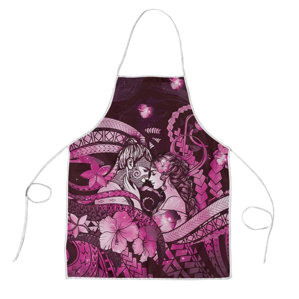 Maori Romantic Valentine Apron The Hongi Kiss Pink Galaxy
