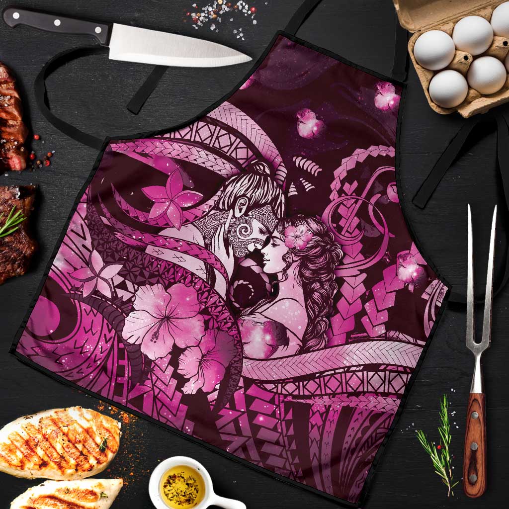 Maori Romantic Valentine Apron The Hongi Kiss Pink Galaxy