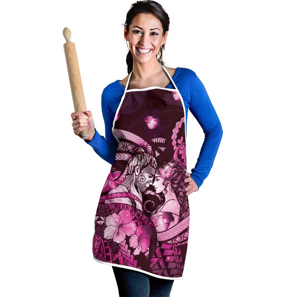 Maori Romantic Valentine Apron The Hongi Kiss Pink Galaxy