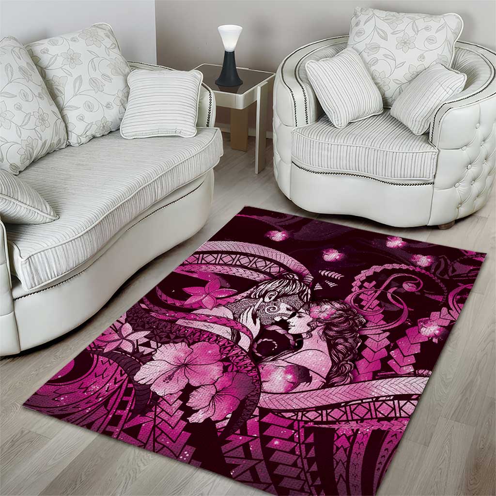 Maori Romantic Valentine Area Rug The Hongi Kiss Pink Galaxy