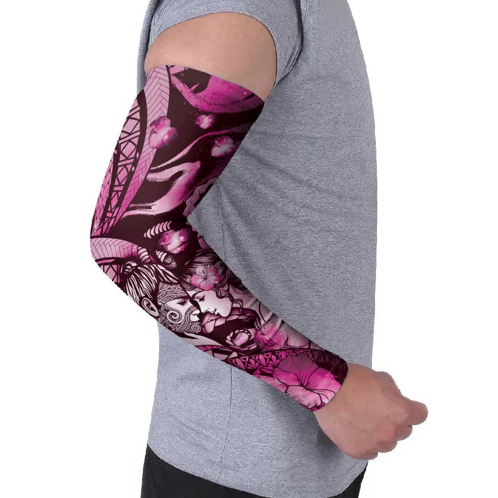 Personalised Maori Romantic Valentine Arm Sleeves The Hongi Kiss Pink Galaxy