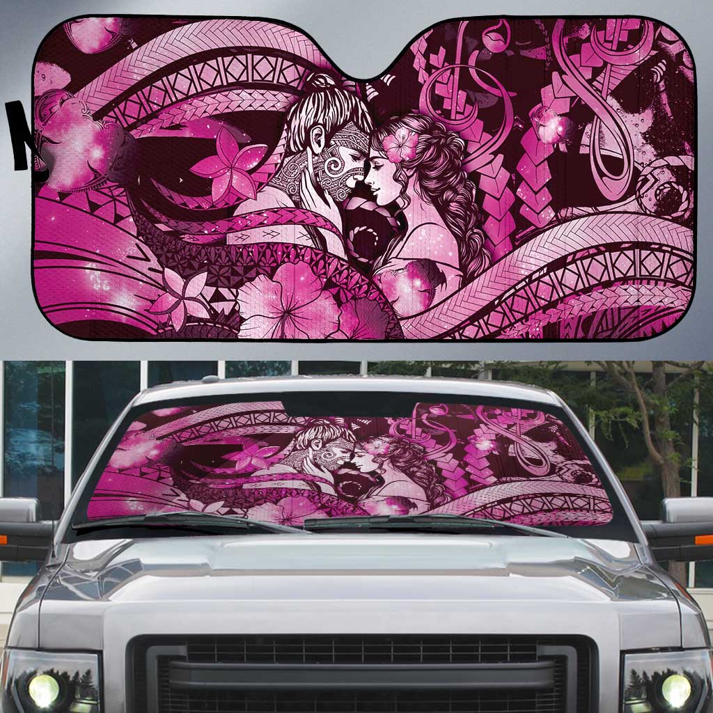 Maori Romantic Valentine Auto Sun Shade The Hongi Kiss Pink Galaxy