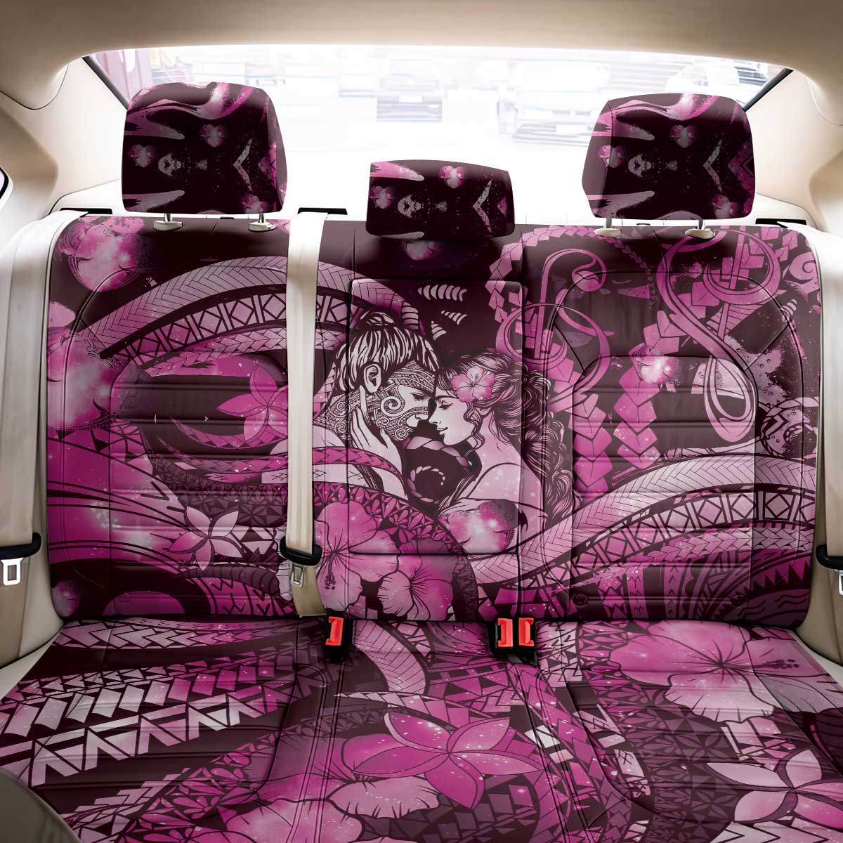 Maori Romantic Valentine Back Car Seat Cover The Hongi Kiss Pink Galaxy