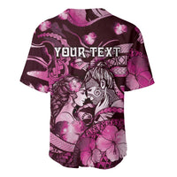 Personalised Maori Romantic Valentine Baseball Jersey The Hongi Kiss Pink Galaxy