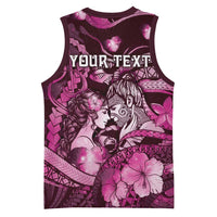 Personalised Maori Romantic Valentine Basketball Jersey The Hongi Kiss Pink Galaxy DT05 - Polynesian Pride
