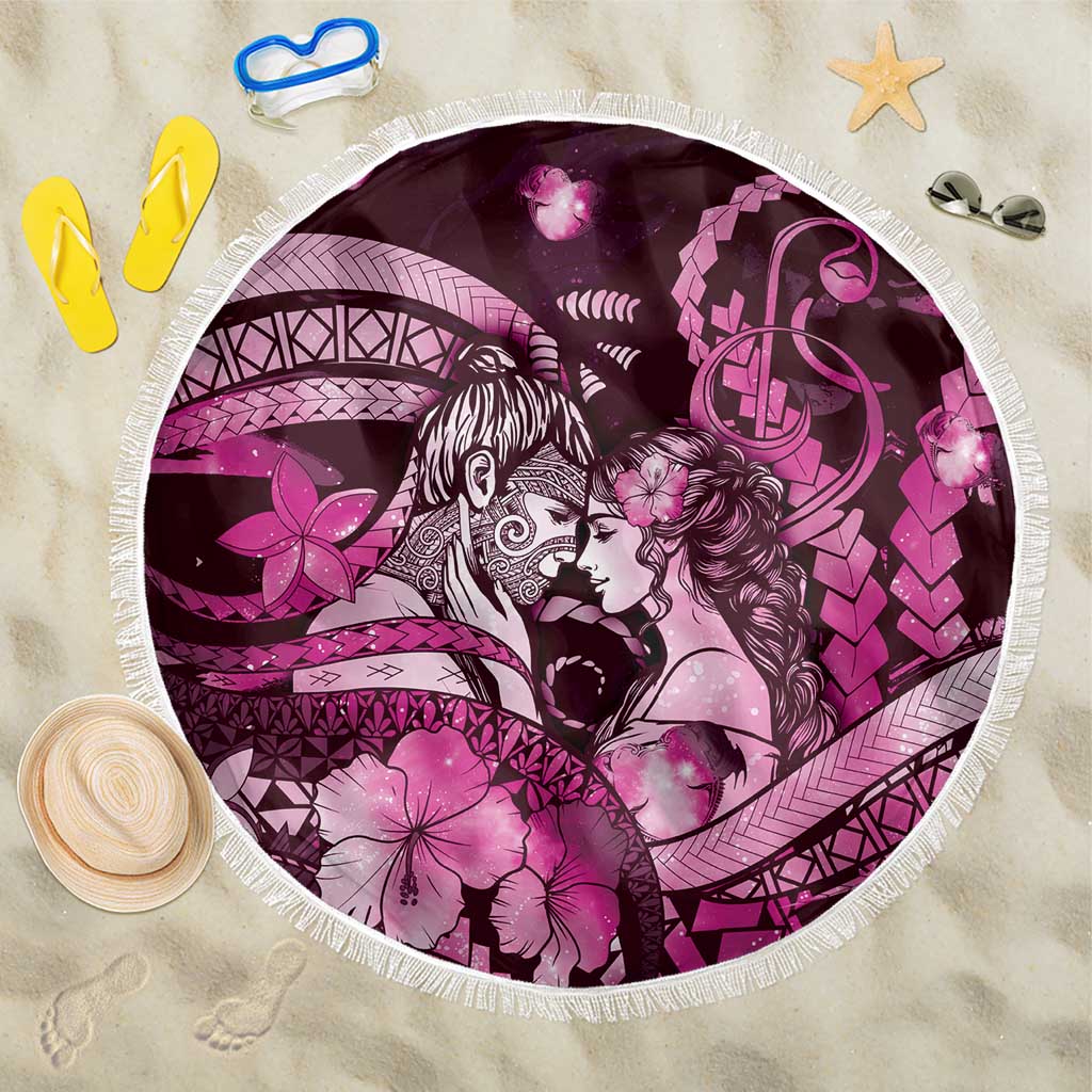 Maori Romantic Valentine Beach Blanket The Hongi Kiss Pink Galaxy