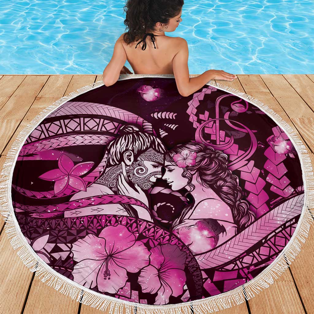 Maori Romantic Valentine Beach Blanket The Hongi Kiss Pink Galaxy