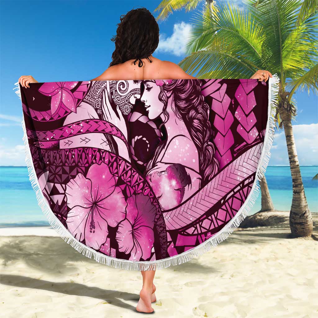 Maori Romantic Valentine Beach Blanket The Hongi Kiss Pink Galaxy