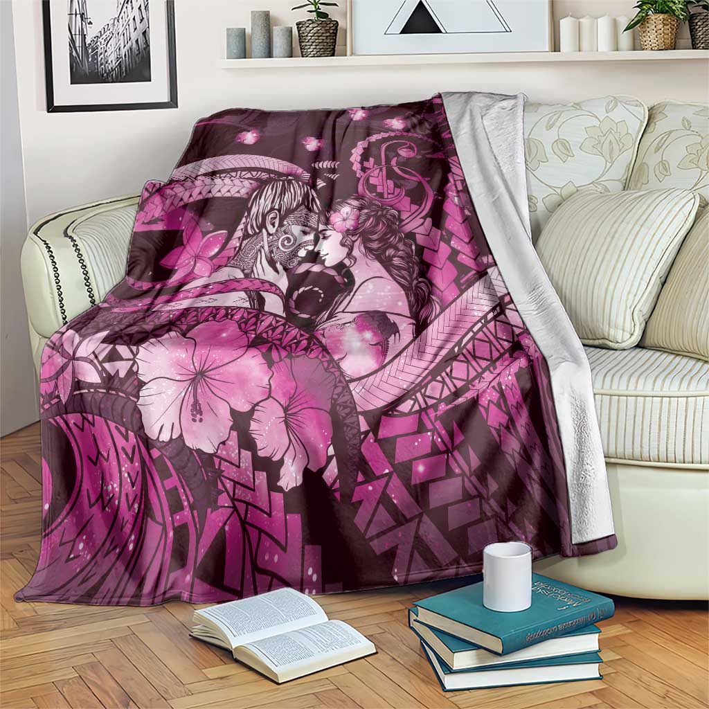 Maori Romantic Valentine Blanket The Hongi Kiss Pink Galaxy