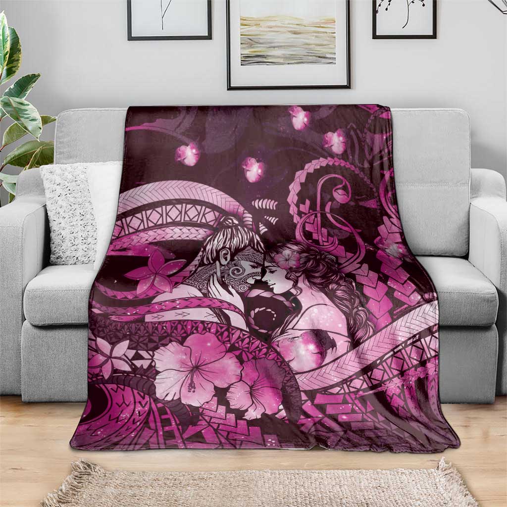Maori Romantic Valentine Blanket The Hongi Kiss Pink Galaxy