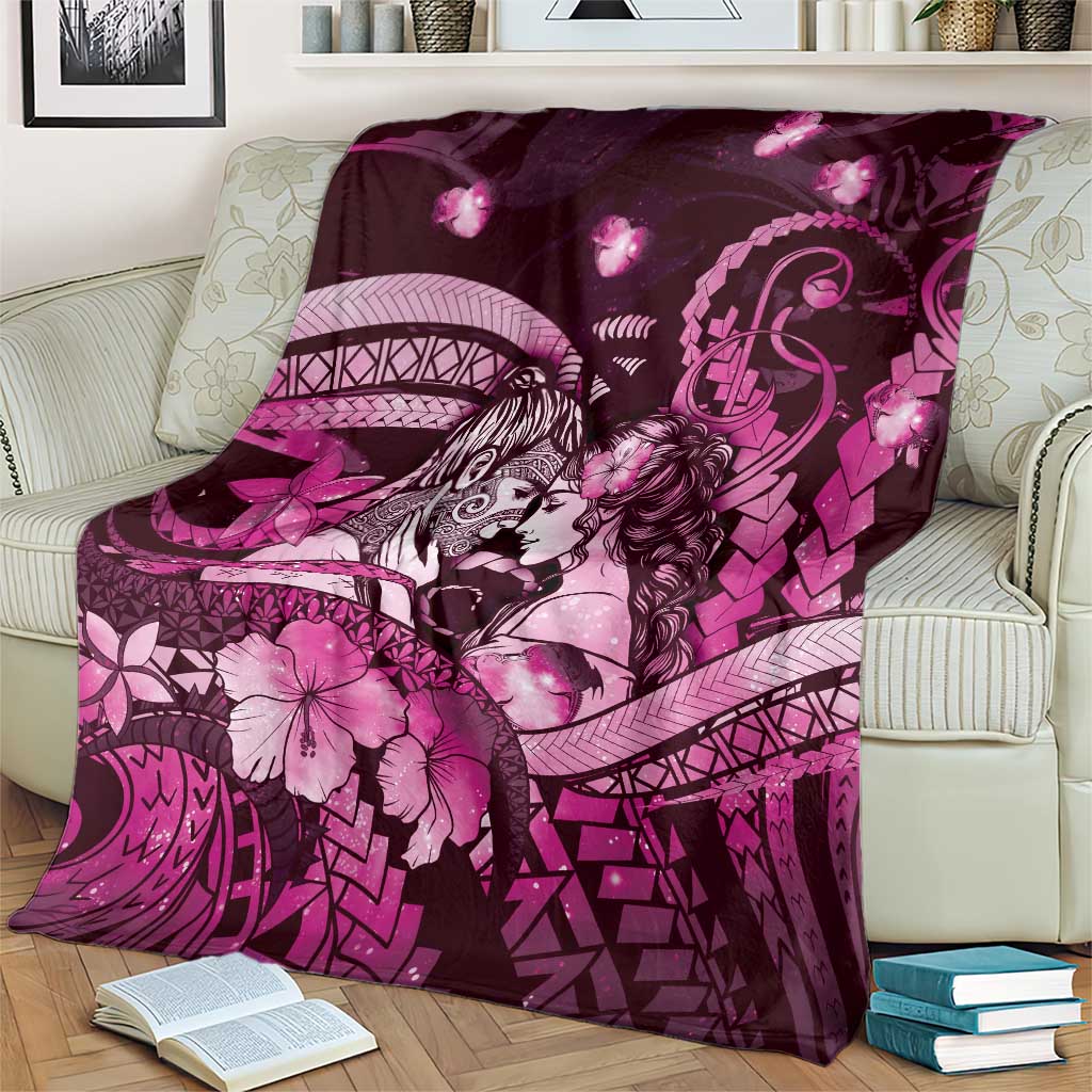 Maori Romantic Valentine Blanket The Hongi Kiss Pink Galaxy