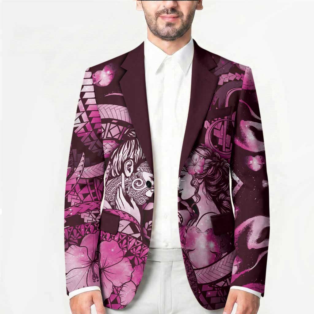 Personalised Maori Romantic Valentine Blazer The Hongi Kiss Pink Galaxy