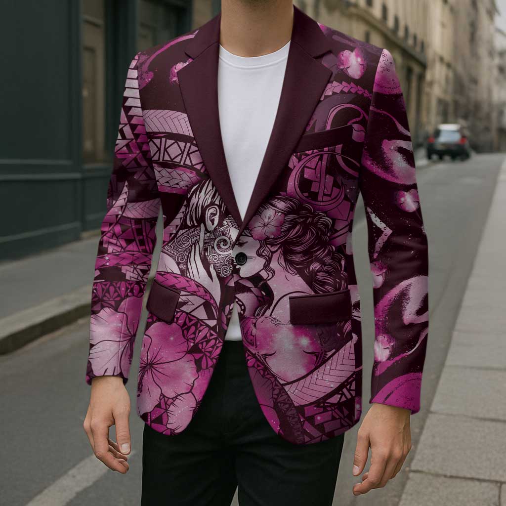 Personalised Maori Romantic Valentine Blazer The Hongi Kiss Pink Galaxy