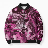 Personalised Maori Romantic Valentine Bomber Puffer Jacket The Hongi Kiss Pink Galaxy