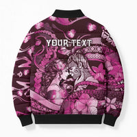 Personalised Maori Romantic Valentine Bomber Puffer Jacket The Hongi Kiss Pink Galaxy