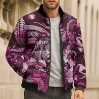 Personalised Maori Romantic Valentine Bomber Puffer Jacket The Hongi Kiss Pink Galaxy