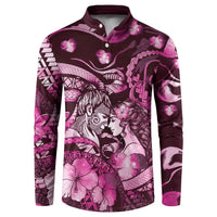 Personalised Maori Romantic Valentine Button Sweatshirt The Hongi Kiss Pink Galaxy