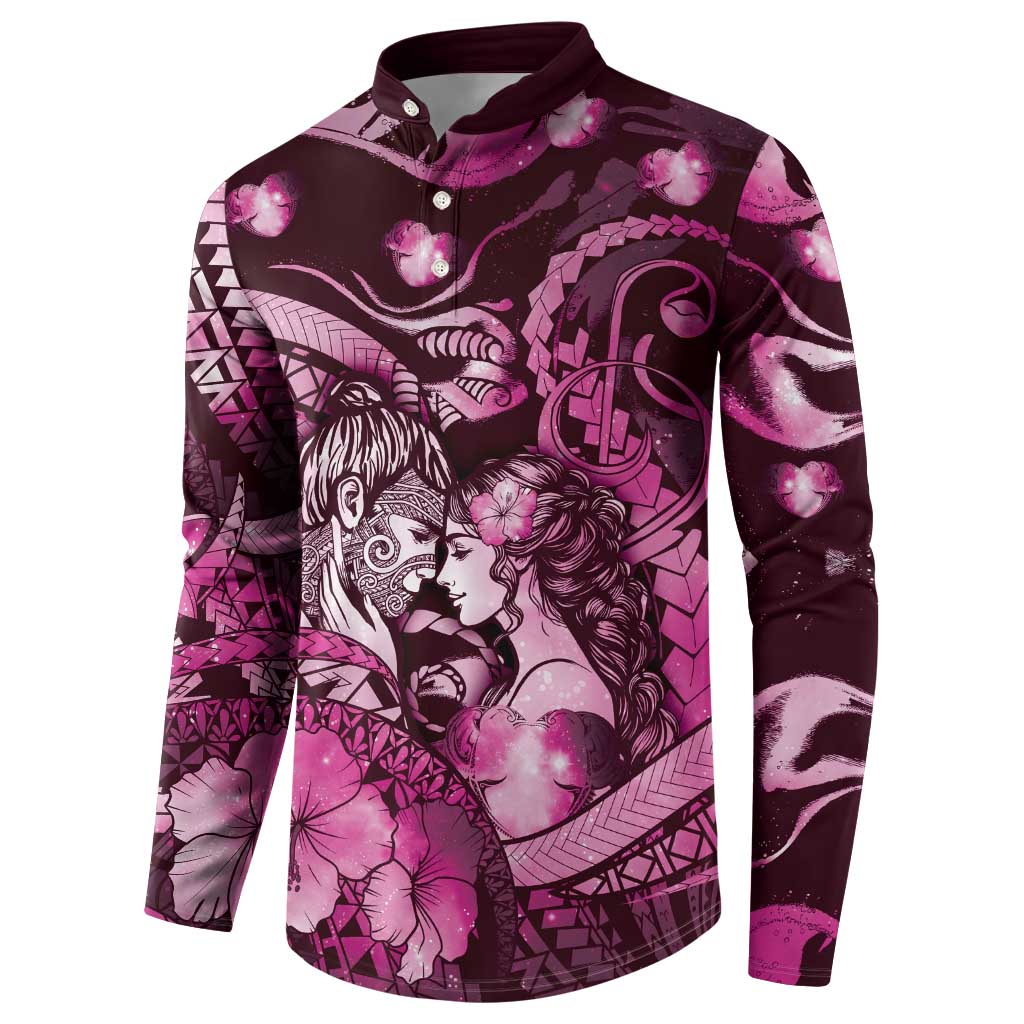 Personalised Maori Romantic Valentine Button Sweatshirt The Hongi Kiss Pink Galaxy