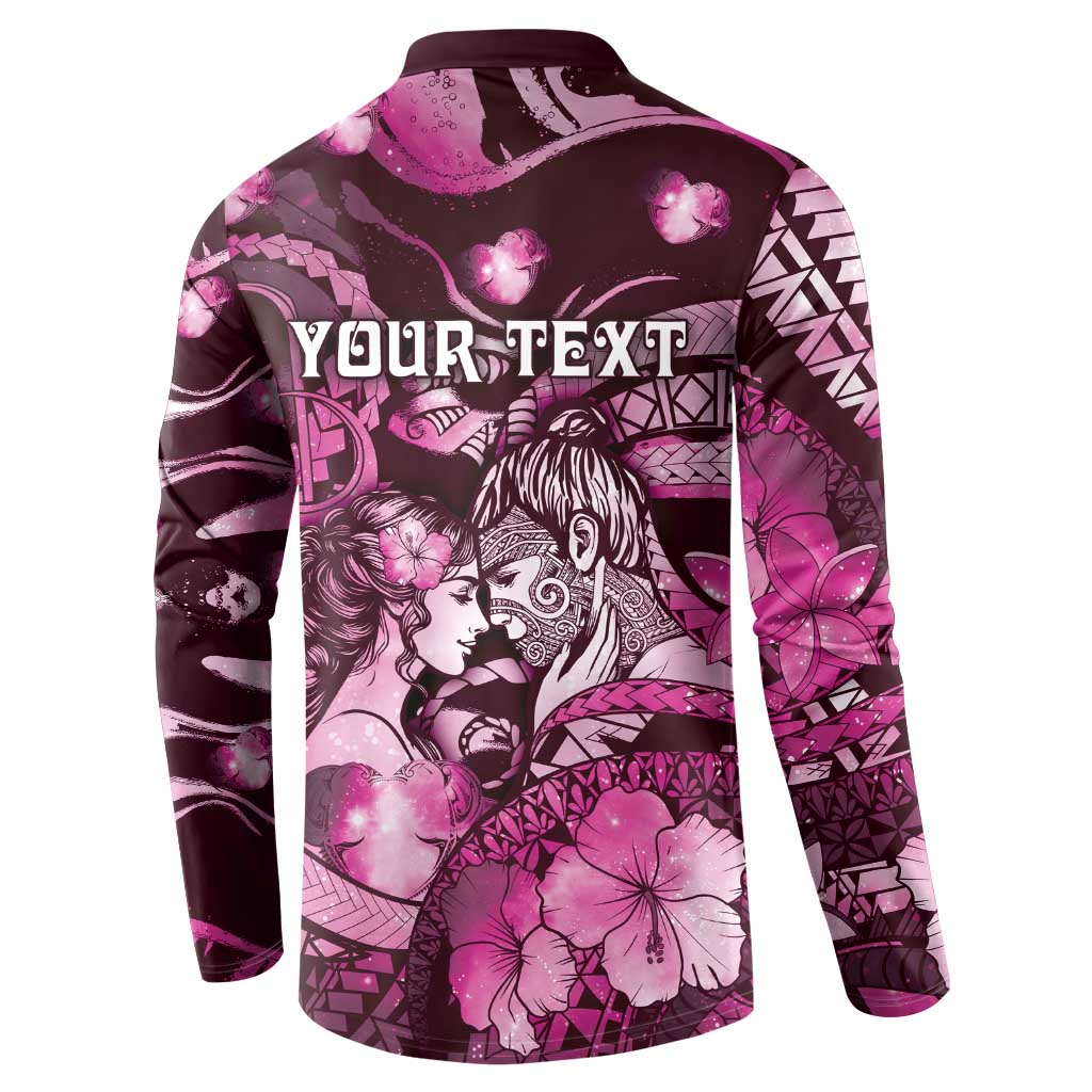 Personalised Maori Romantic Valentine Button Sweatshirt The Hongi Kiss Pink Galaxy
