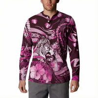 Personalised Maori Romantic Valentine Button Sweatshirt The Hongi Kiss Pink Galaxy