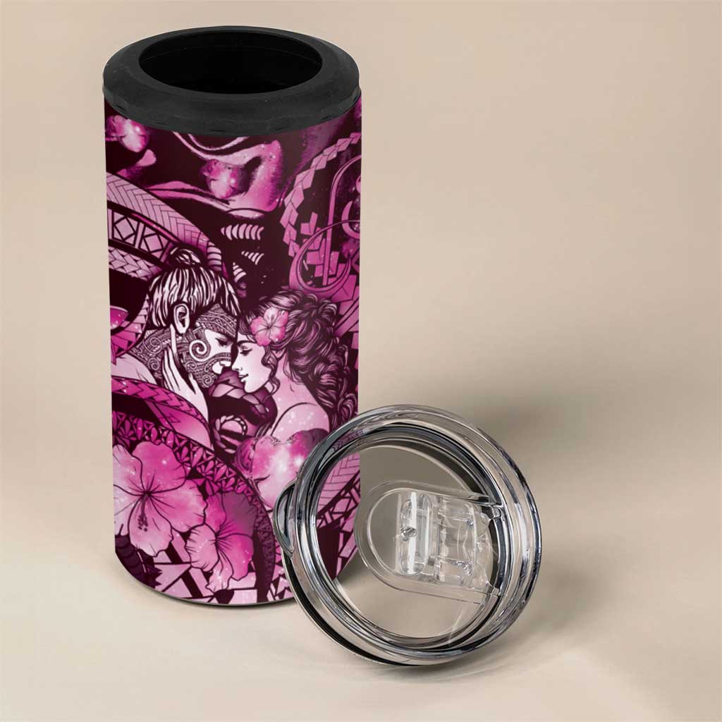 Personalised Maori Romantic Valentine 4 in 1 Can Cooler Tumbler The Hongi Kiss Pink Galaxy