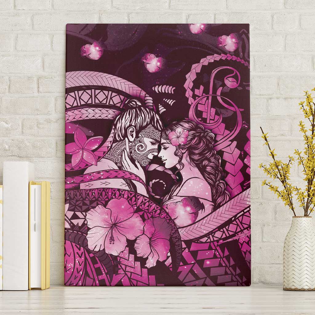 Maori Romantic Valentine Canvas Wall Art The Hongi Kiss Pink Galaxy
