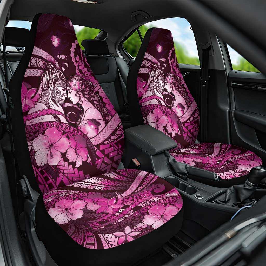 Maori Romantic Valentine Car Seat Cover The Hongi Kiss Pink Galaxy