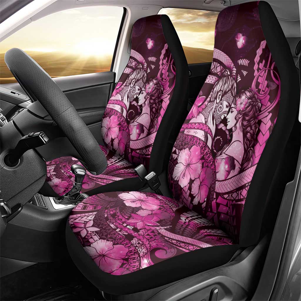 Maori Romantic Valentine Car Seat Cover The Hongi Kiss Pink Galaxy