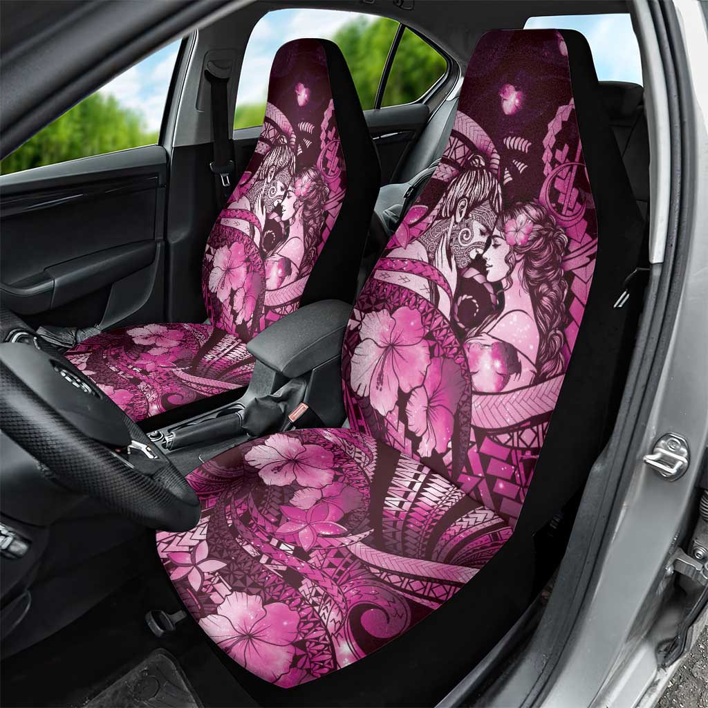 Maori Romantic Valentine Car Seat Cover The Hongi Kiss Pink Galaxy