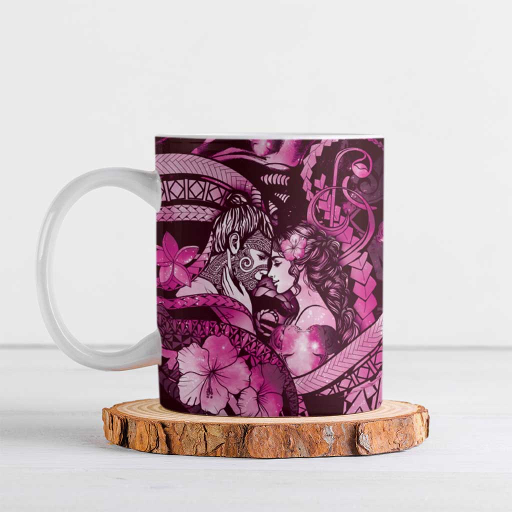 Personalised Maori Romantic Valentine Ceramic Mug The Hongi Kiss Pink Galaxy