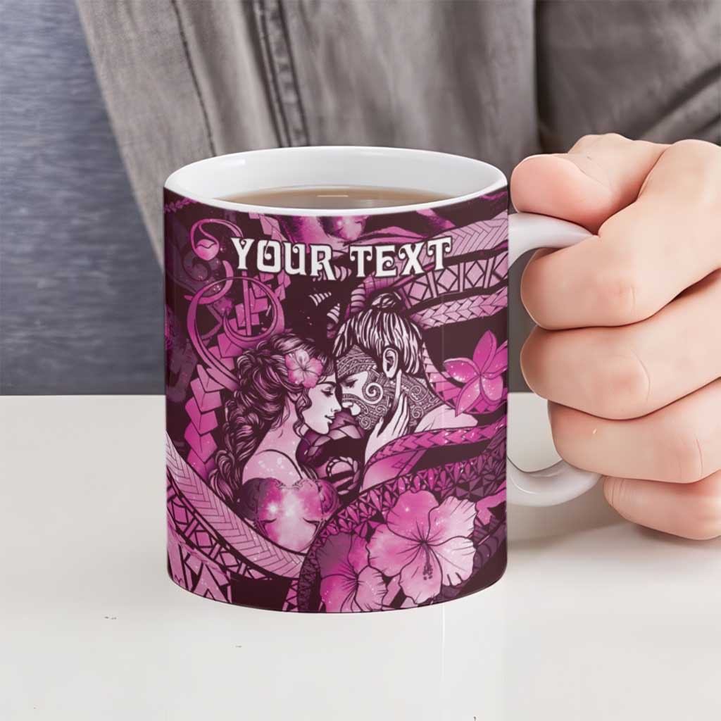Personalised Maori Romantic Valentine Ceramic Mug The Hongi Kiss Pink Galaxy