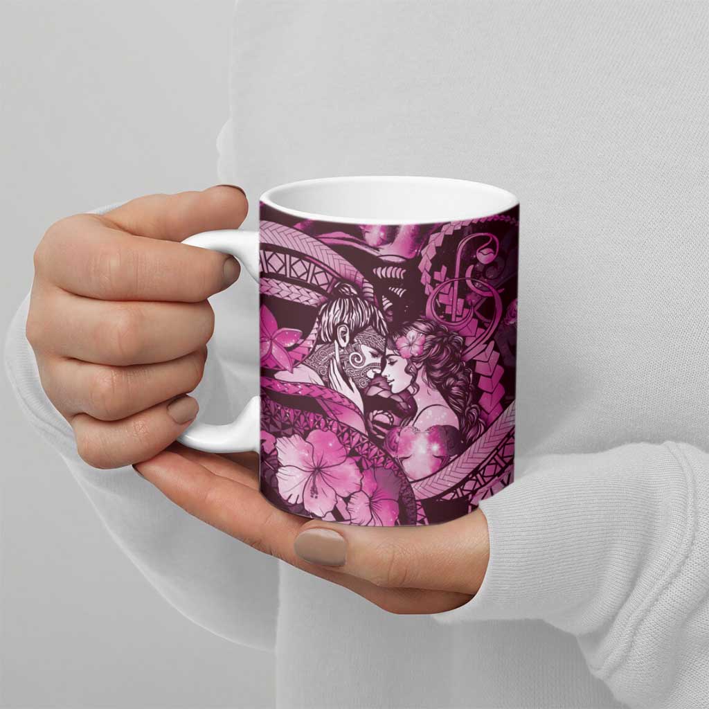 Personalised Maori Romantic Valentine Ceramic Mug The Hongi Kiss Pink Galaxy