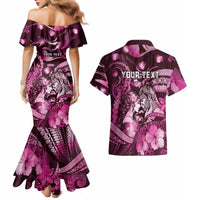 Personalised Maori Romantic Valentine Couples Matching Mermaid Dress and Hawaiian Shirt The Hongi Kiss Pink Galaxy