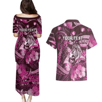 Personalised Maori Romantic Valentine Couples Matching Puletasi and Hawaiian Shirt The Hongi Kiss Pink Galaxy