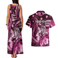 Personalised Maori Romantic Valentine Couples Matching Tank Maxi Dress and Hawaiian Shirt The Hongi Kiss Pink Galaxy