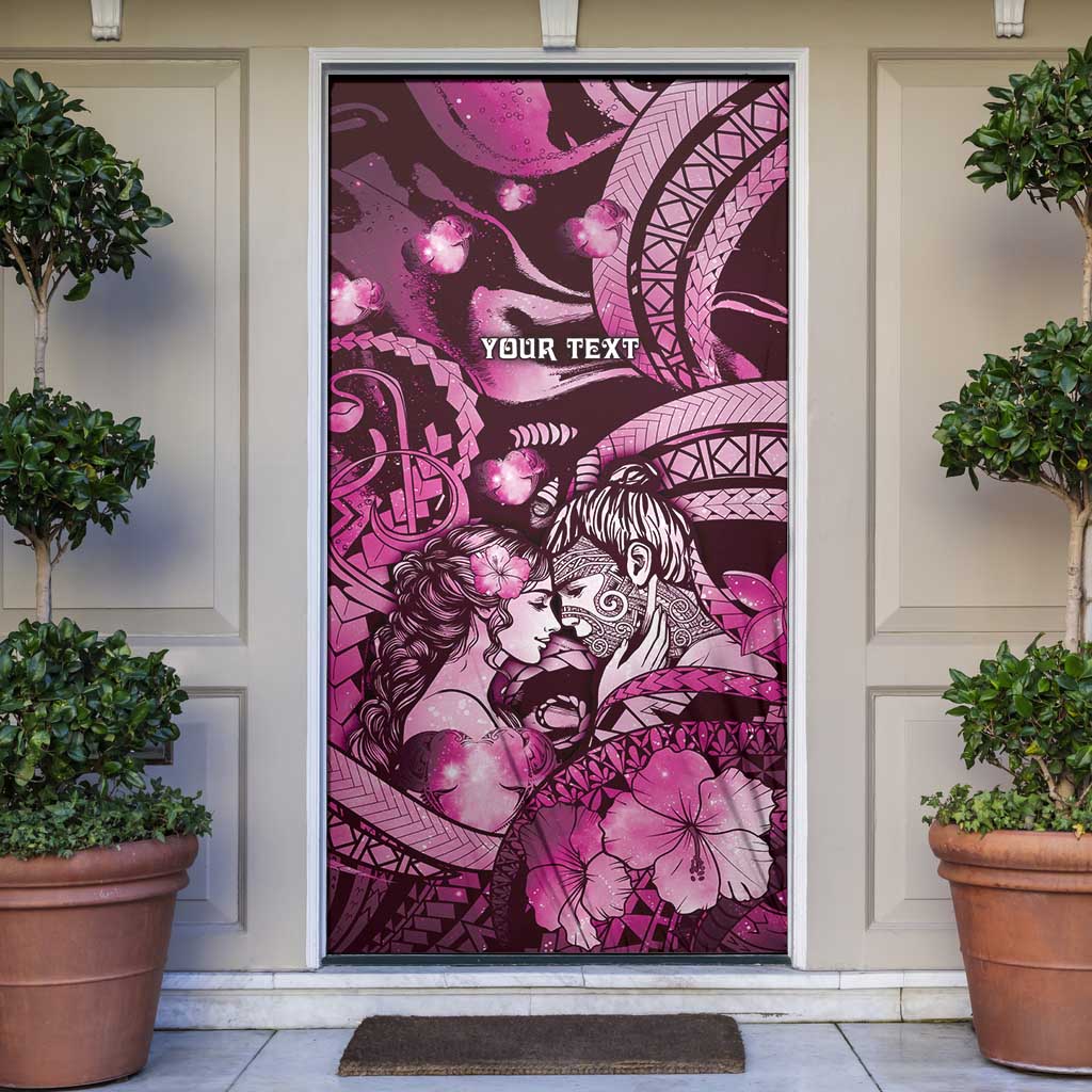 Personalised Maori Romantic Valentine Door Cover The Hongi Kiss Pink Galaxy