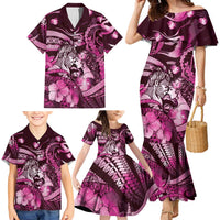 Personalised Maori Romantic Valentine Family Matching Mermaid Dress and Hawaiian Shirt The Hongi Kiss Pink Galaxy