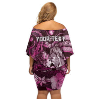 Personalised Maori Romantic Valentine Family Matching Off Shoulder Short Dress and Hawaiian Shirt The Hongi Kiss Pink Galaxy