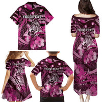 Personalised Maori Romantic Valentine Family Matching Puletasi and Hawaiian Shirt The Hongi Kiss Pink Galaxy