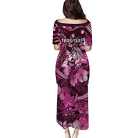 Personalised Maori Romantic Valentine Family Matching Puletasi and Hawaiian Shirt The Hongi Kiss Pink Galaxy