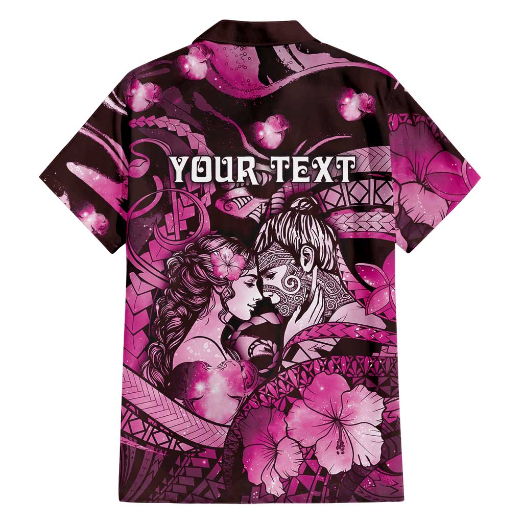 Personalised Maori Romantic Valentine Family Matching Short Sleeve Bodycon Dress and Hawaiian Shirt The Hongi Kiss Pink Galaxy