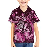Personalised Maori Romantic Valentine Family Matching Tank Maxi Dress and Hawaiian Shirt The Hongi Kiss Pink Galaxy DT05 Son's Shirt Pink - Polynesian Pride