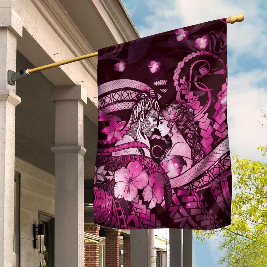 Maori Romantic Valentine Garden Flag The Hongi Kiss Pink Galaxy