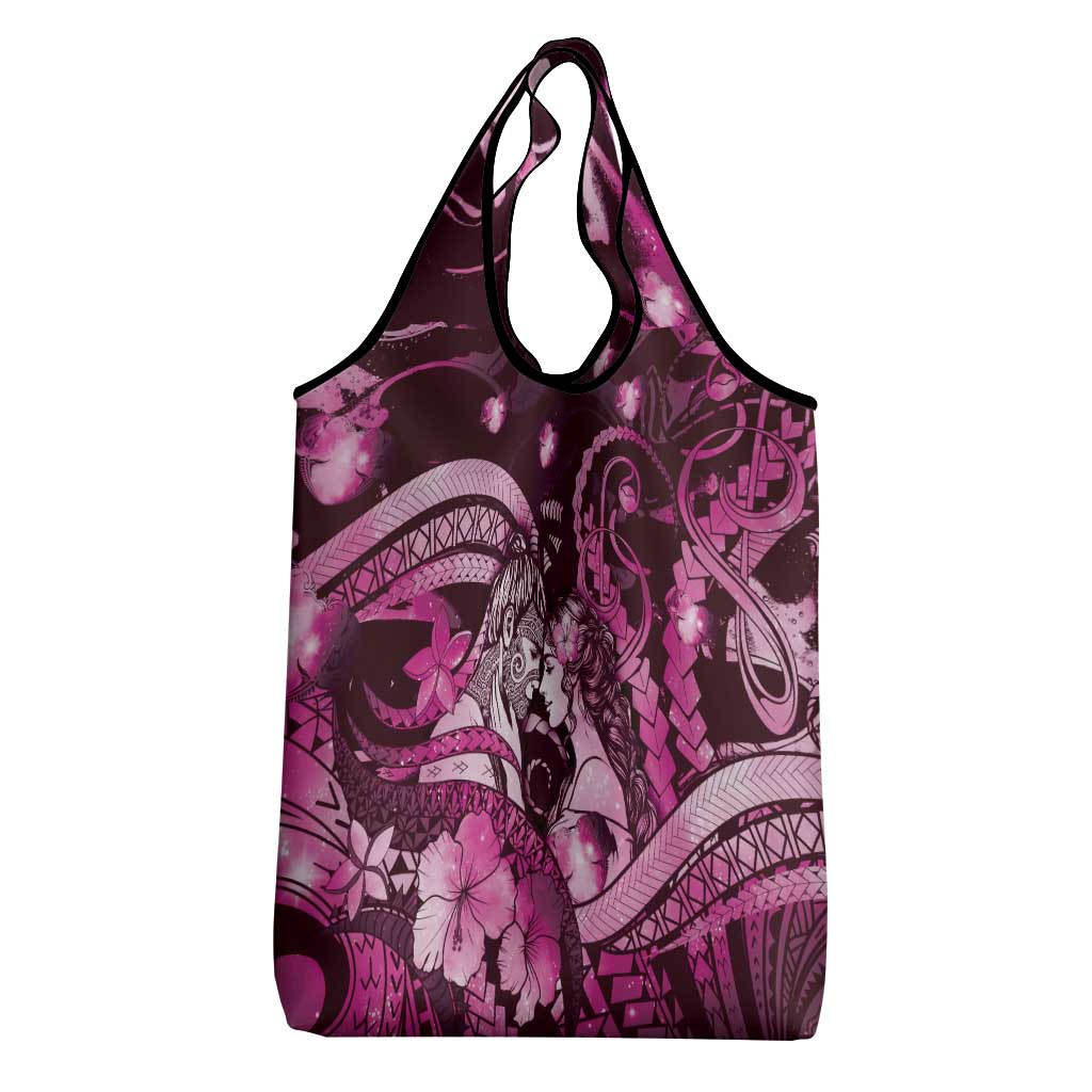 Maori Romantic Valentine Grocery Bag The Hongi Kiss Pink Galaxy