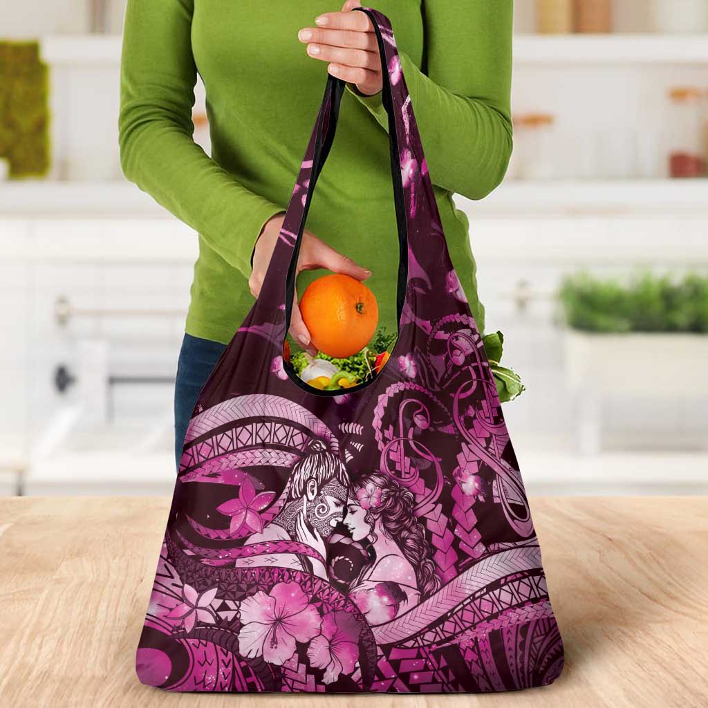 Maori Romantic Valentine Grocery Bag The Hongi Kiss Pink Galaxy