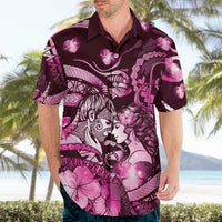Personalised Maori Romantic Valentine Hawaiian Shirt The Hongi Kiss Pink Galaxy DT05 - Polynesian Pride