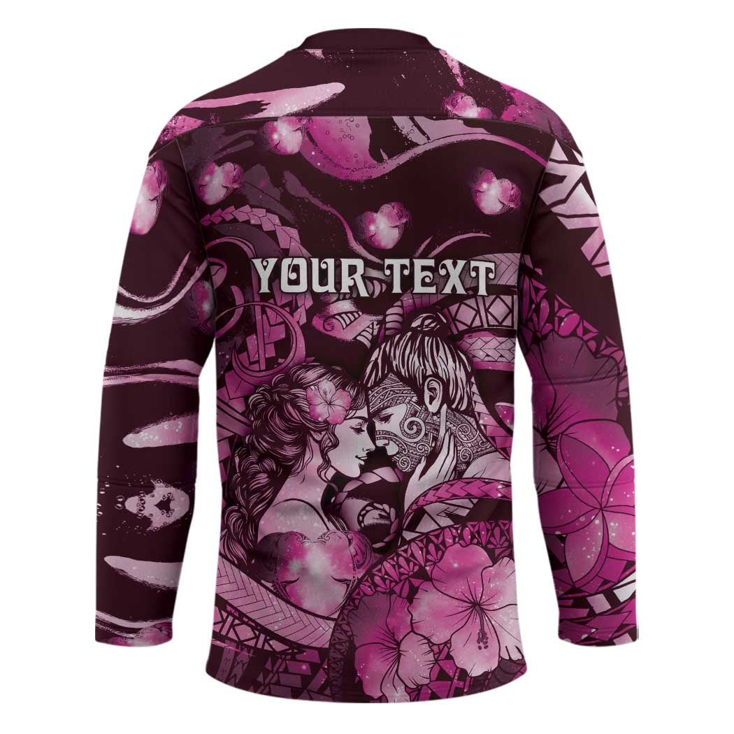Personalised Maori Romantic Valentine Hockey Jersey The Hongi Kiss Pink Galaxy DT05 - Polynesian Pride