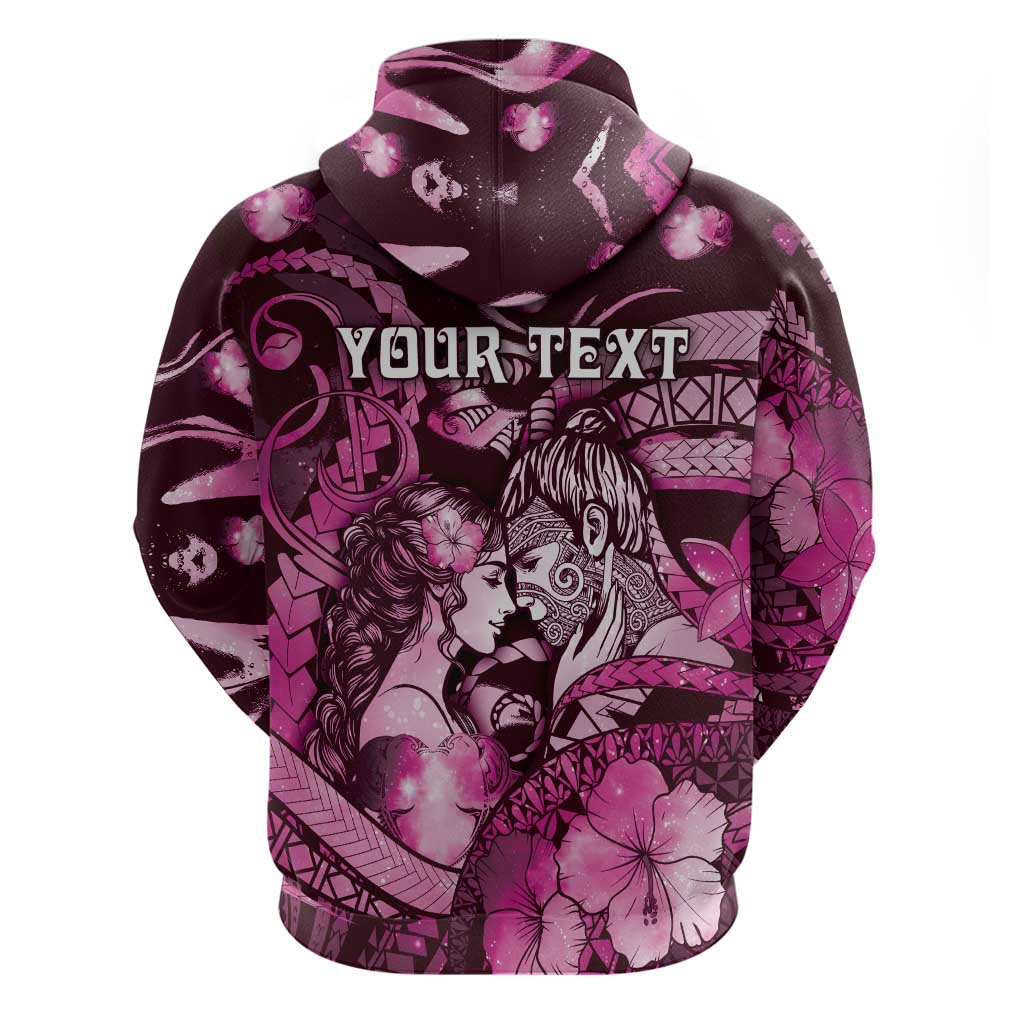 Personalised Maori Romantic Valentine Hoodie The Hongi Kiss Pink Galaxy